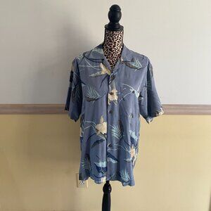 Geoffrey Beene Men's Gray-Blue Tan Silk Blend Floral Hawaiian Shirt Size M H7